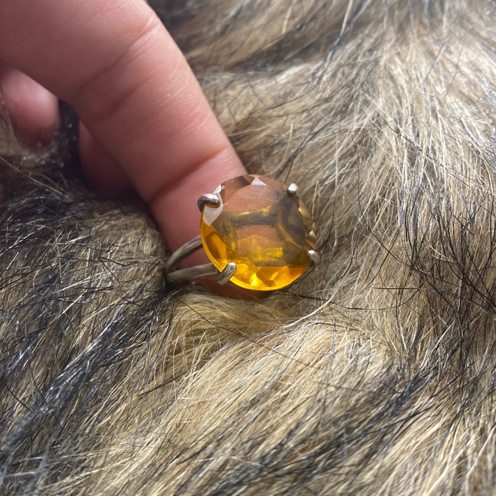 Sterling silver with genuine citrine facet cut gemstone. Size 6.5 cocktail ring